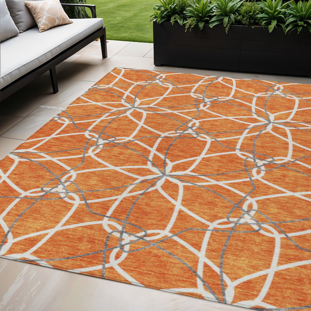 Edge Collections - 5' x 8' - Orange - Geometric Indoor Outdoor Area Rug - 1 Piece